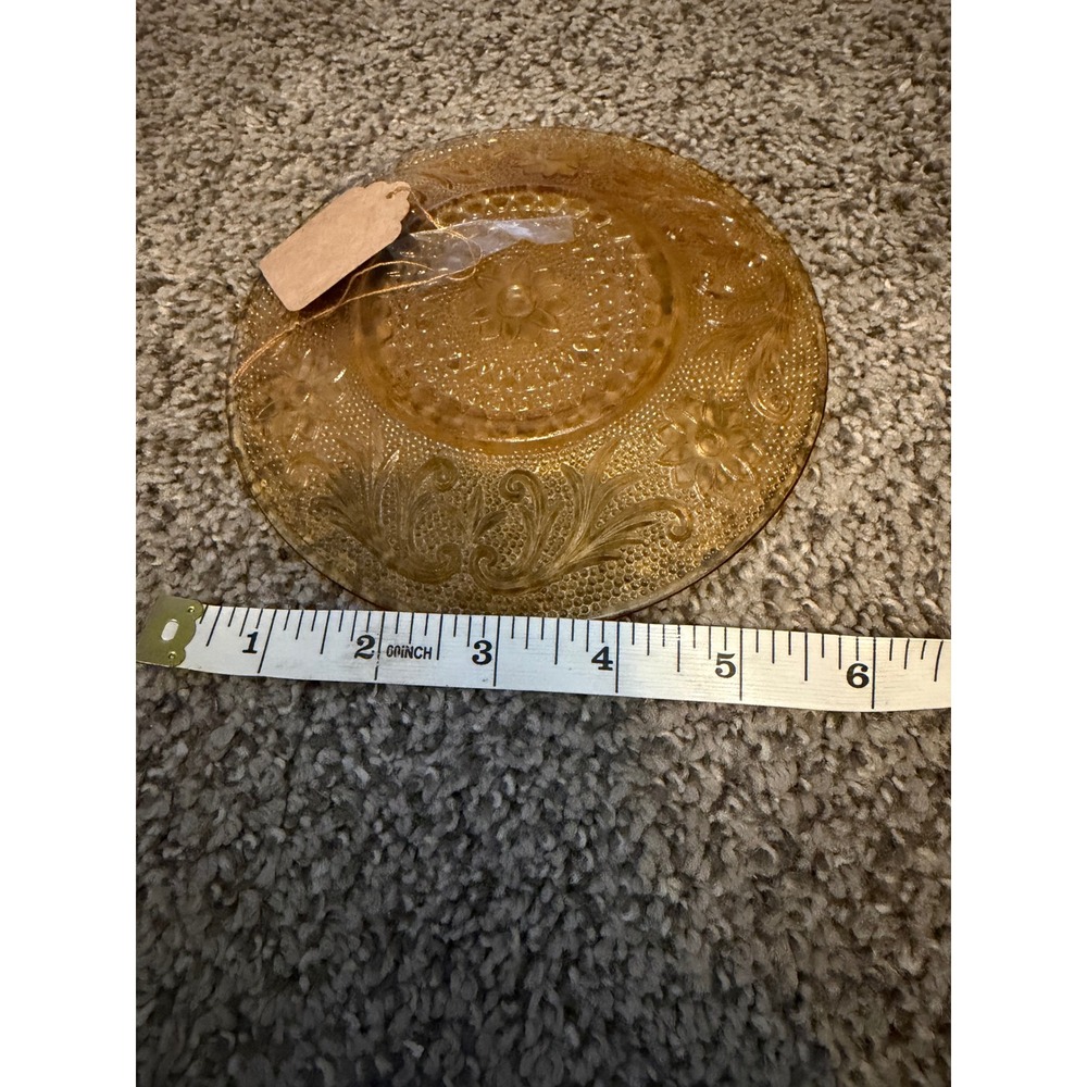 Vintage Tiara Sandwich Amber Depression Glass Saucer 6 Inch Floral Scroll - Picture 4 of 5